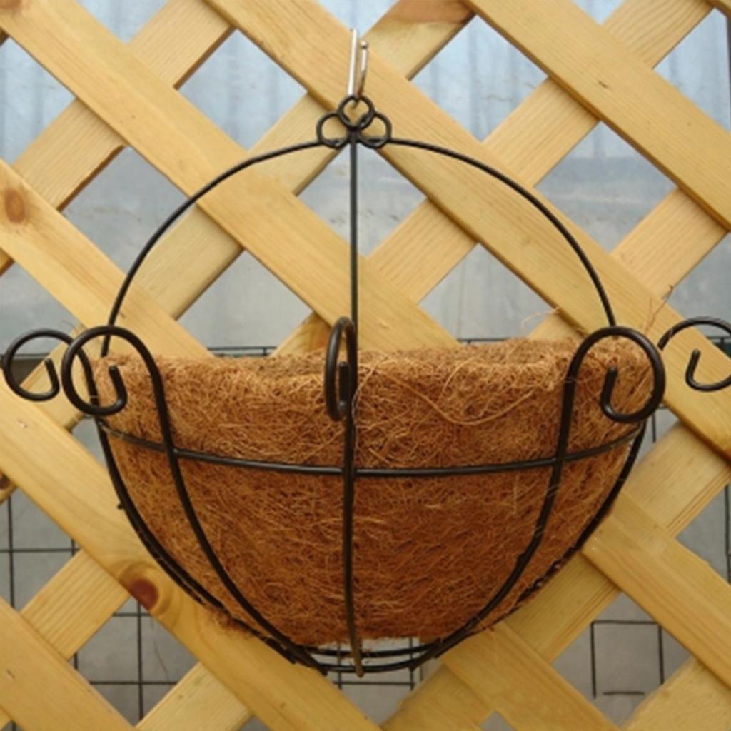 Iron Hanging Flower Pot Basket Coconut Palm Pad Wall Mounted Flowerpot Strong Wrought Iron Frame Detachable Chain for