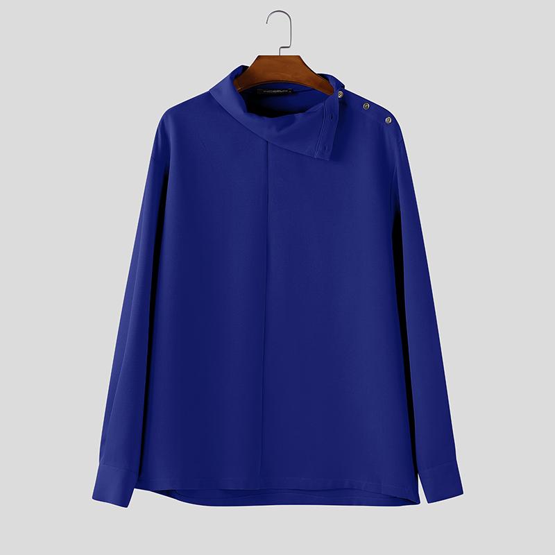 INCERUN Oversized Men Irregular Lapel Neck Long Sleeve Solid Loose Casual Shirts