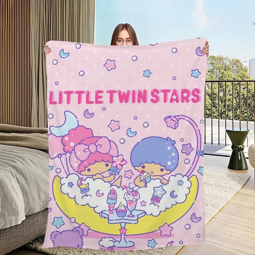 Cartoon Four Seasons Cute Warm Soft Stars Plush Twin Blanket for Sofa Living Room Office Bedroom Travel Gift Flannel Throw