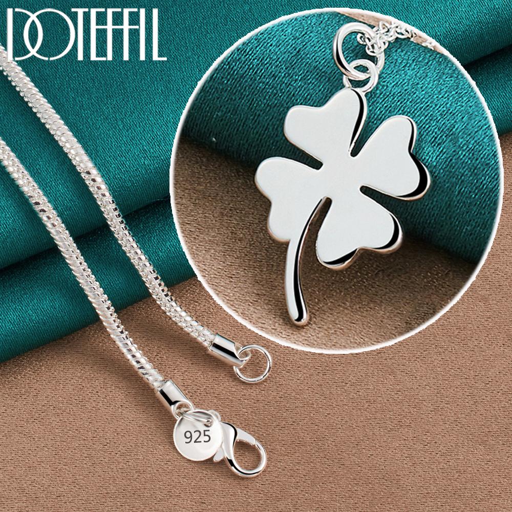 DOTEFFIL 925 Silver Four-Leaf Clover Pendant Necklace 16-30 Inch Chain For Woman Fashion Wedding Charm Jewelry