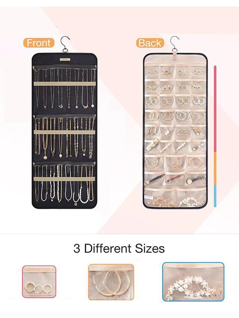 Hanging Jewelry Storage Bag Double-sided Foldable with Hook Anti-oxidation Suitable for Earrings Necklaces and Rings Accessories