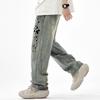Printed jeans men's new American high street retro washed nostalgic loose straight trousers street trendy trousers