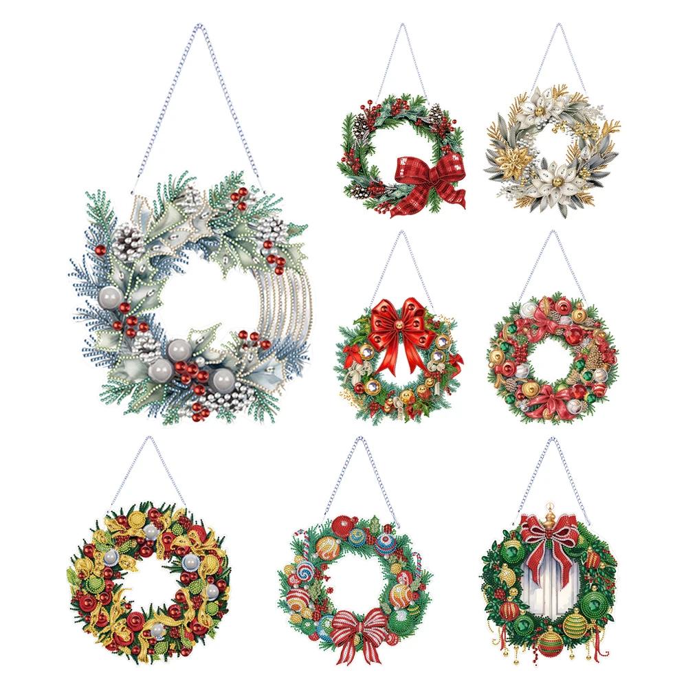 Special Shaped Diamond Painting Hanging Wreath Acrylic Christmas Diamond Painting Wall Decor Wreath Diamond Art Painting Garland