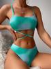 European and Americcan Women's Bikini Set 3 Pieces Tie Dye Swimwear Set Padded Bandage Top High Cut Brief Lace Up Cover-up Swimsuit Sexy Bathing Suit