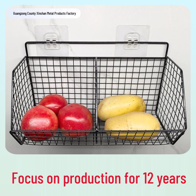 Adhesive No-Drill Hanging Storage Basket for Kitchen and Bathroom