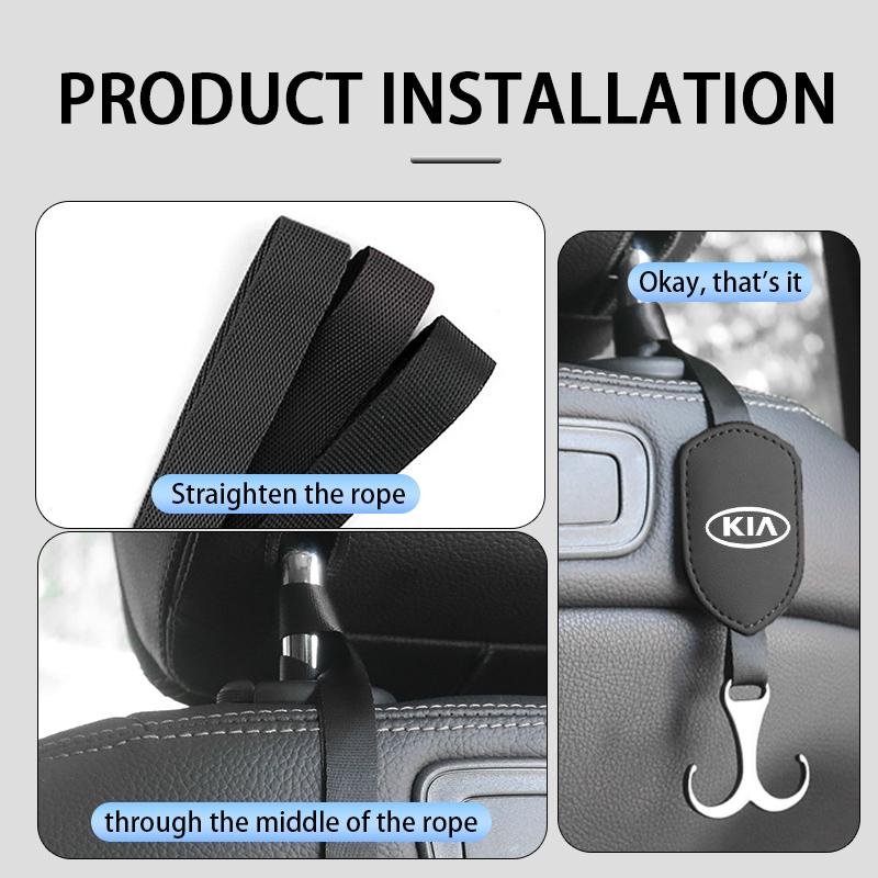 AABIU1 Car Black Rope Double Hook Strong Load-brearing Storage Hanger For KIA K5 K2 Rio Optima Sportage Venga Sorento Stonic Forte