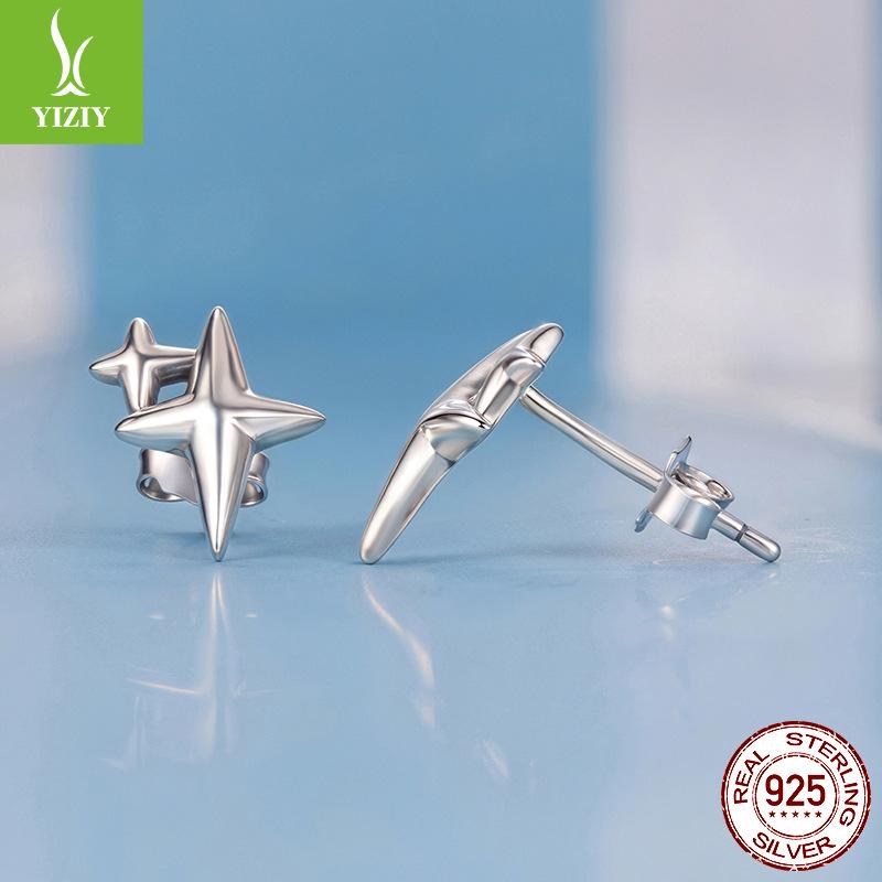 Simple Starlight S925 Sterling Silver Stud Earrings For Men And Women With Cold Wind Star Stud Earrings