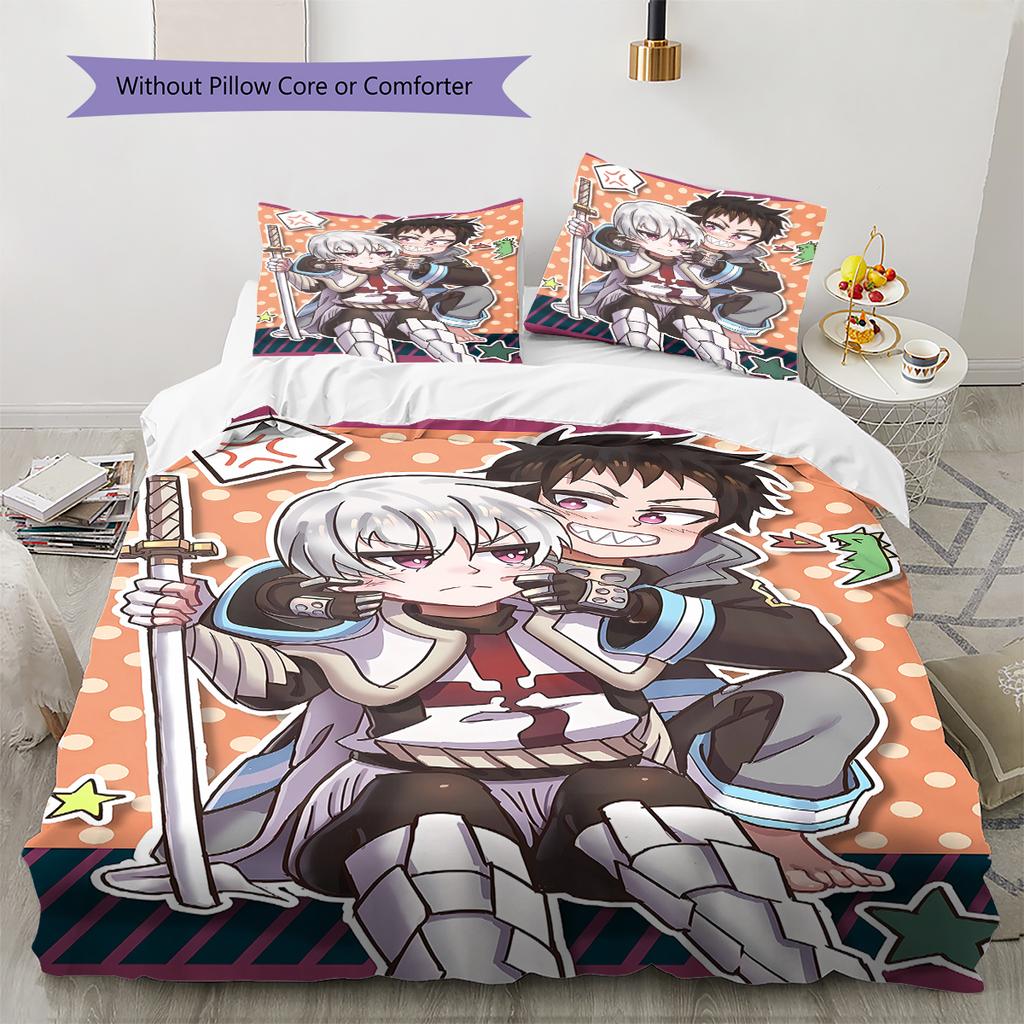 Fire Force  Pattern Bedding,Quilt Set Quilt Cover Pillowcase Home Birthday Gift (1 * Duvet Cover + 2 * Pillowcase, Without Core)