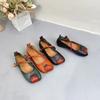 Johnature Genuine Leather Mixed Colors Flats Retro Versatile Shallow Soft Sole Handmade Women Shoes