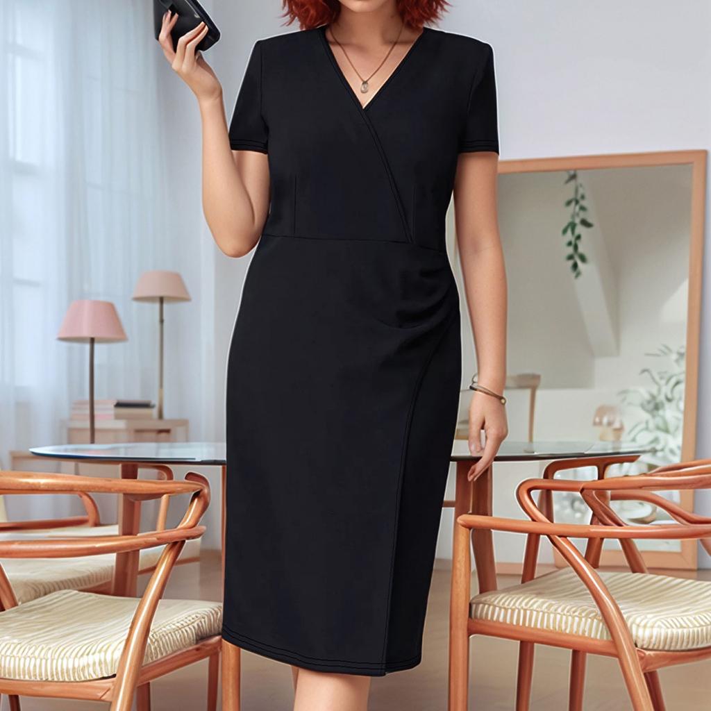 Women's Summer Shaping Dress V Neck Short Sleeve Ruffle Dress