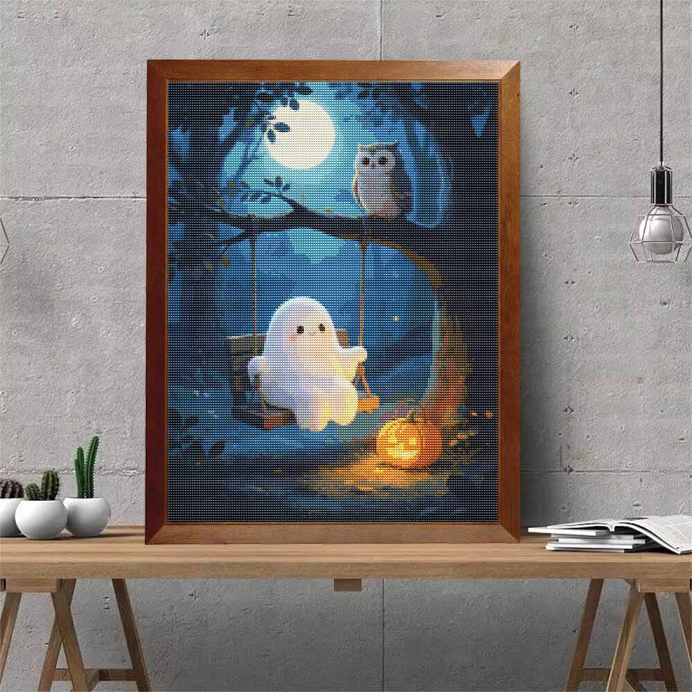 5D Diamond Painting Kit Cute Ghost Swing Owl Moon Pumpkin Full Drill Canvas Art DIY Rhinestone Craft for Modern Wall Decor