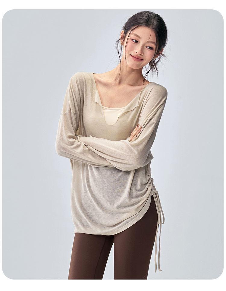 Women's Korean Style Long Sleeve V-neck Yoga Top - Loose, Breathable, Casual Sportswear