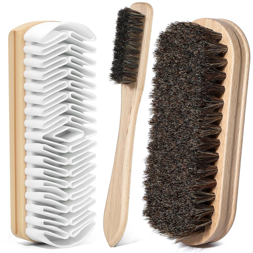 3Pcs Shoe Cleaning Brush Set Suede Eraser Premium Horsehair Polish Brush Long Lasting Shoe Brush for Cleaning and Polishing