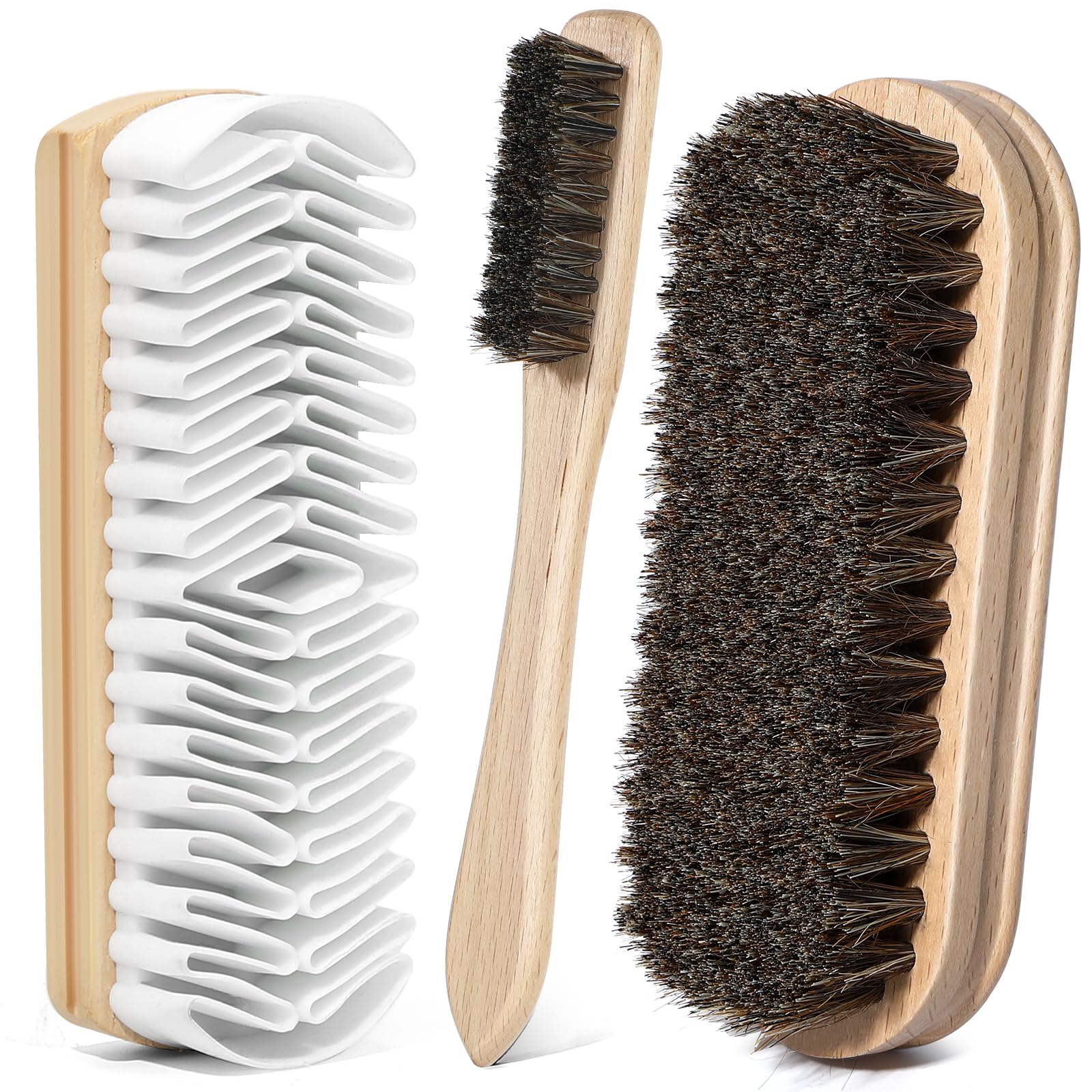 3Pcs Shoe Cleaning Brush Set Suede Eraser Premium Horsehair Polish Brush Long Lasting Shoe Brush for Cleaning and Polishing
