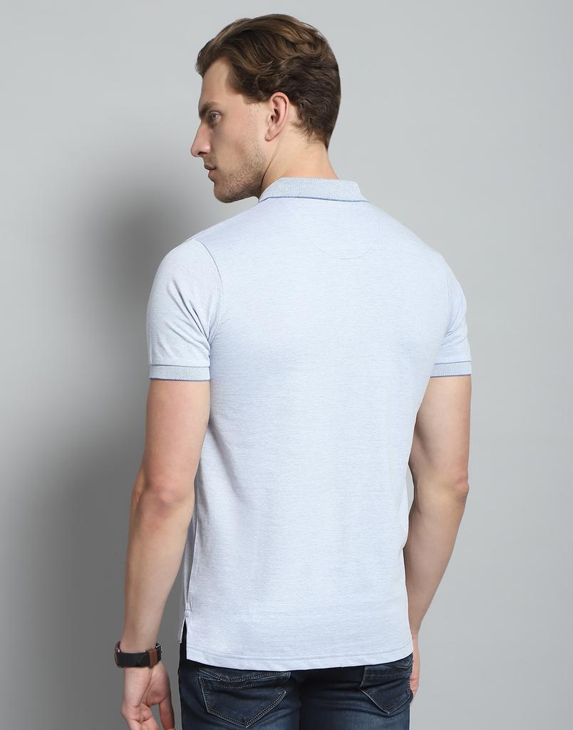 MONTE CARLO Herren Einfarbiges Blaues Kragen-Hals Halbarm T-Shirt