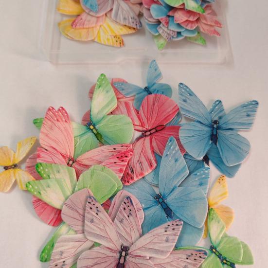 72 ks jedlých motýlů, dekorace na dort, oplatkové papírové motýly na dorty, muffiny, dezerty, narozeninové, svatební, večírkové potřeby