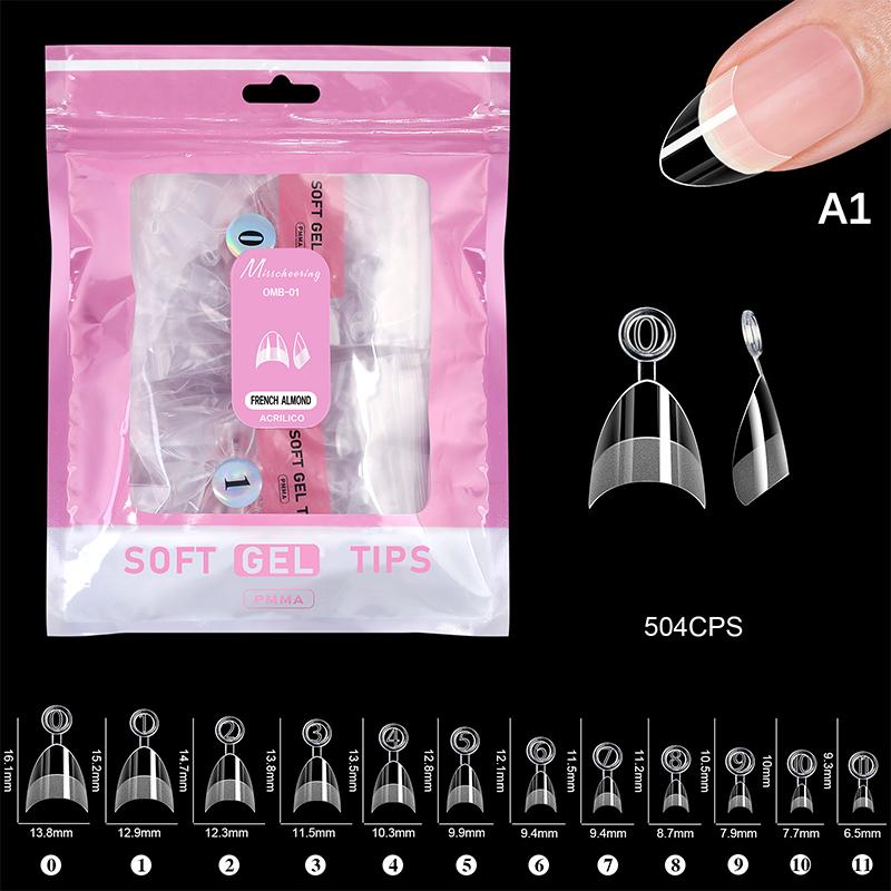 504 Pcs False Nail Tips Semi-Matte Finish Almond French Coffin Stiletto Oval Square Shapes With Front Edge Thickened Fingertips
