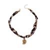 European and American Leopard Print Silk Scarf Conch Pendant Necklace Autumn and Winter Retro Literary Personality Fashion Versatile Sweater Chain