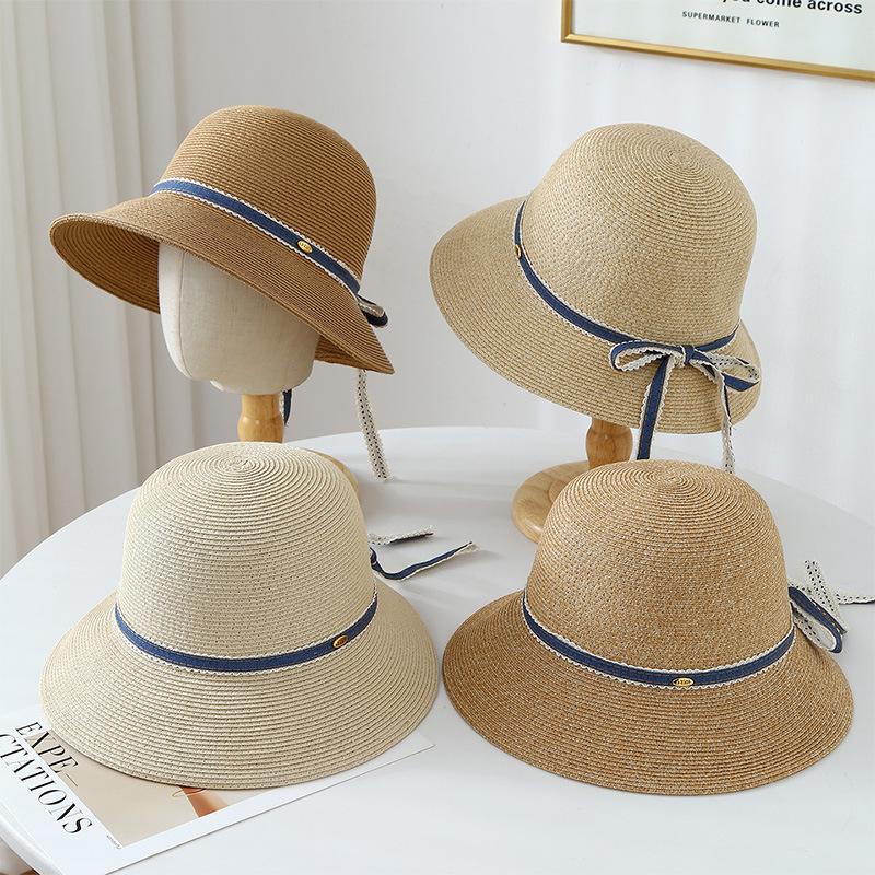 Spring and Summer New Idyllic Bow Straw Hat Women's Seaside Vacation Beach Visor Big Brim Sun Protection Hat
