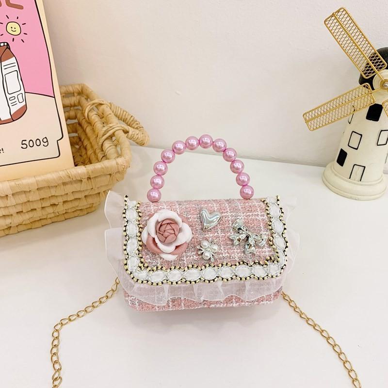 Adorable Pearl Bow Kids Crossbody Bag With Charming Floral Patterns For Daily Use