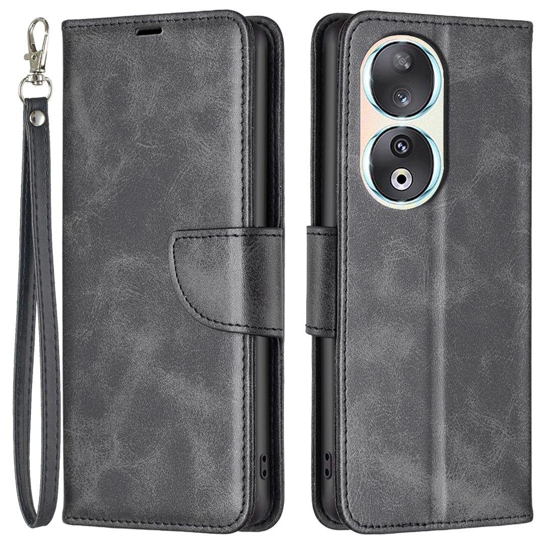 

For Honor 90 Shockproof Wallet Case Textured PU Leather Stand Folio Flip Phone Cover Black
