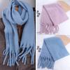 Windproof Long Wool Tassel Scarf Macaron Solid Color Winter Cashmere Shawl Warm Neck Scarf  Girls