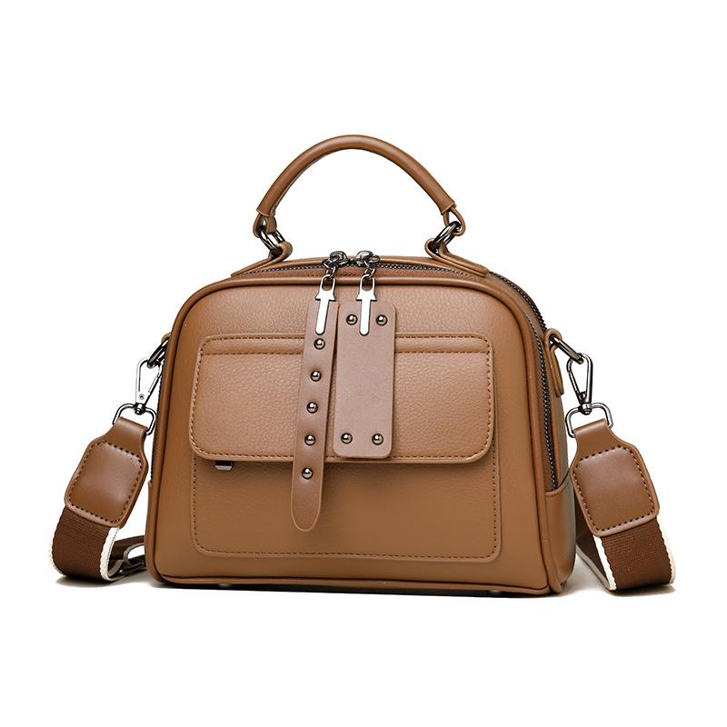 Klassische kleine Leder-Umhängetasche Vintage Boston Bag mit Reißverschluss und Nieten-Details Ideal für den täglichen Gebrauch, Arbeit, Einkaufen und Treffen mit Freunden