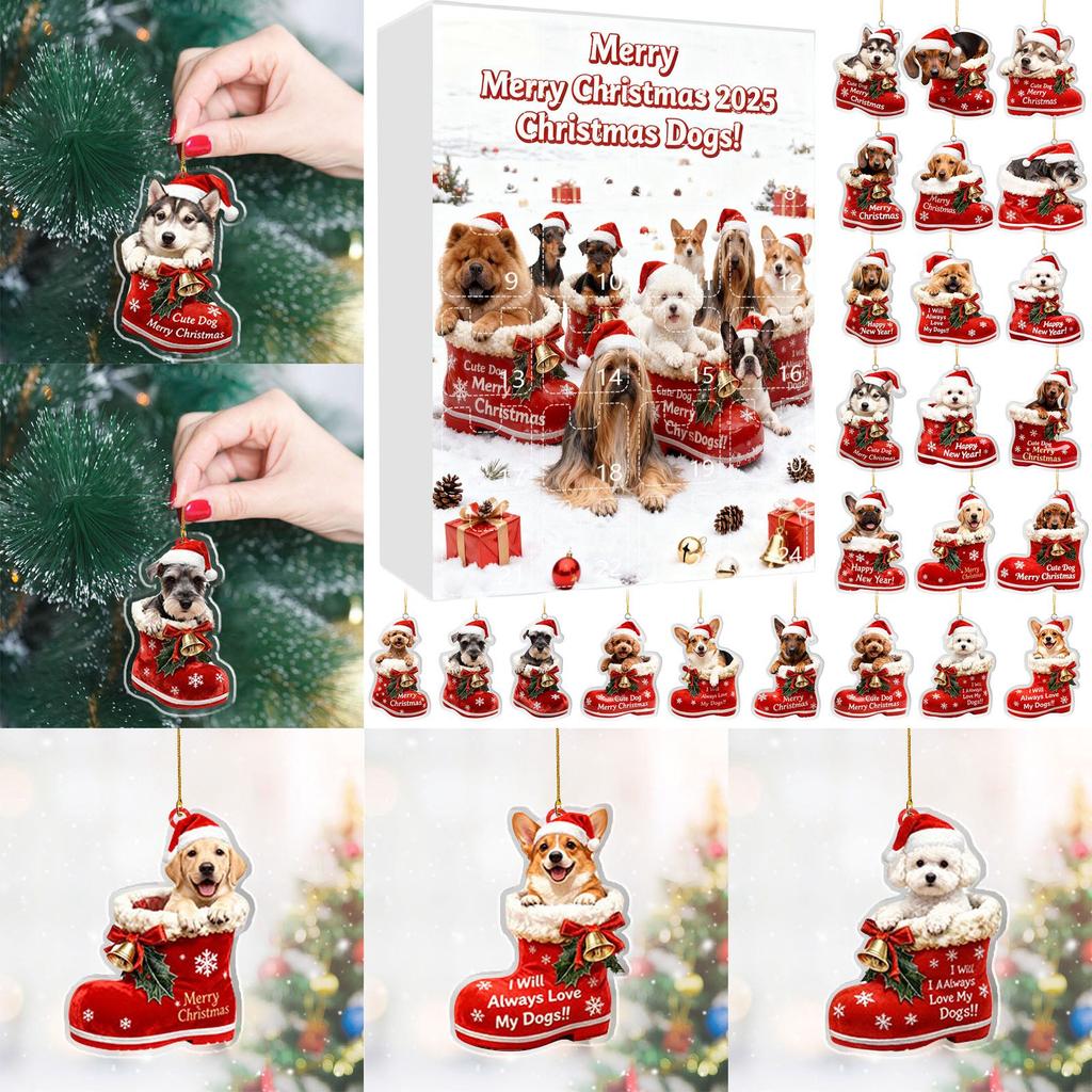 Christmas Dog Advent Calendar 24 Dog Themed Christmas Ornaments Holiday Countdown Calendar Dogs Wearing Red Shoes Perfect For Pet Lovers, Pet Owners