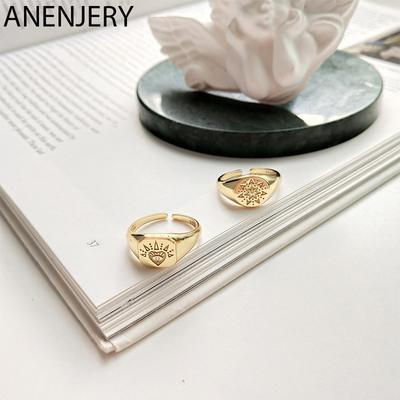 Unteres Herzmuster Goldene Ringe für Damen Einfacher Zirkon Persönlichkeit Verstellbarer Ring Retro Schmuck