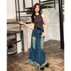 Asymmetrical Hem Denim Skirt Women Long Fringe  Skirts Trendy Outfit Clothes