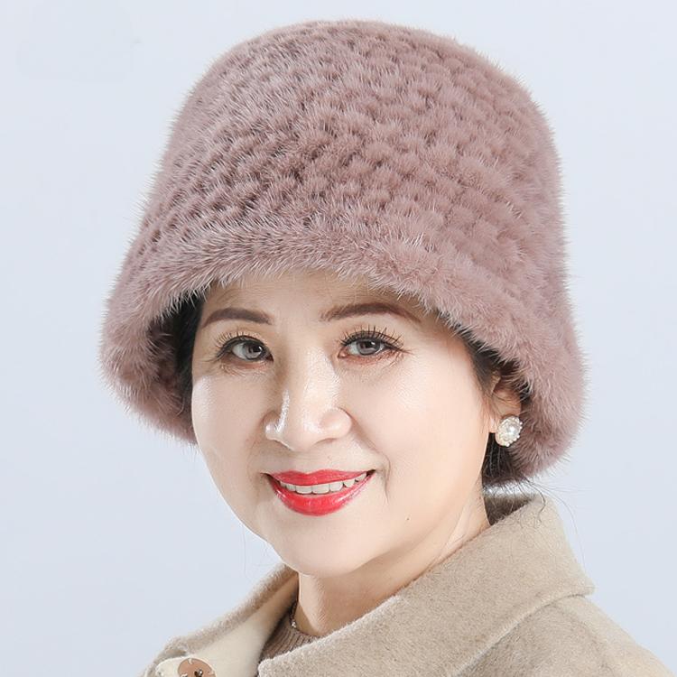 Mink hat woman winter versatile middle-aged and elderly Korean version mink fur hat winter mom grandma fisherman hat