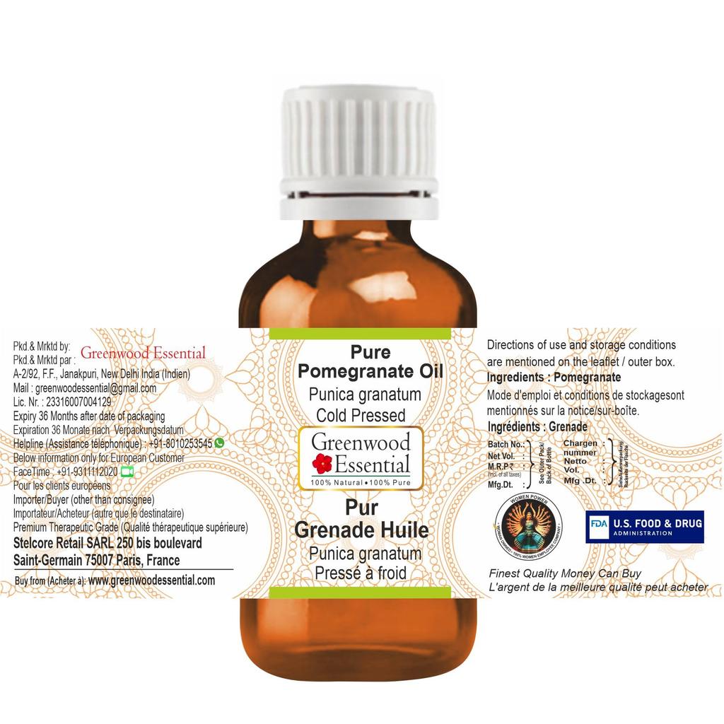 Greenwood Essential Pure Pomegranate Oil (Punica granatum) | Cold Pressed | Natural | Undiluted | For Diluting Essential Oils | For Skin & Massag
