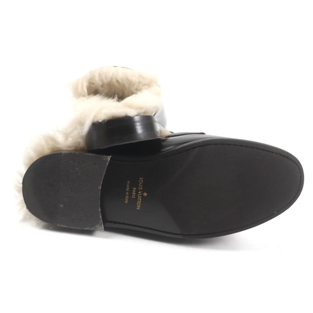 Louis Vuitton Sandals LV Logo Monogram Fur Mules Brown Monogram Canvas Mens 7 Used
