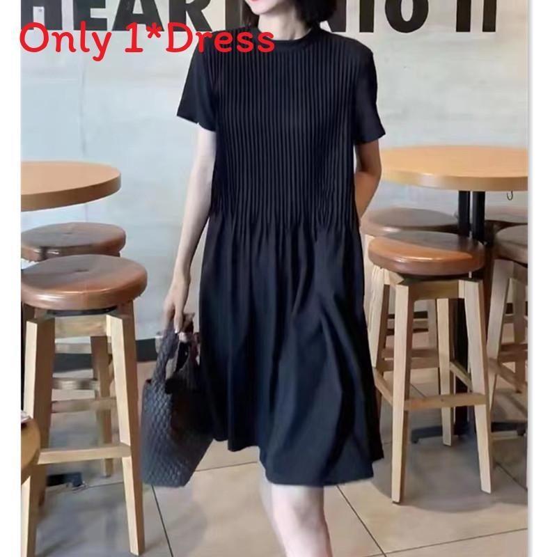 Summer Polyester Pleated Dress With Zipper For Women Office Wear