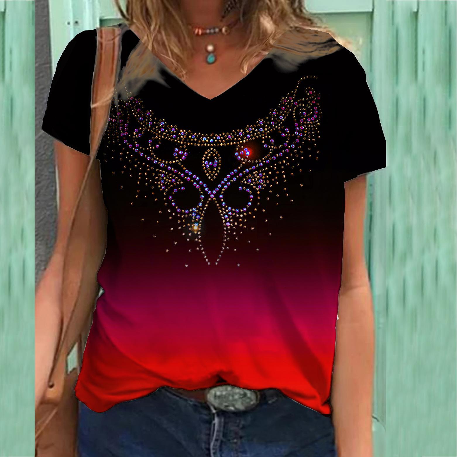 

Большие размеры XL-7XL Футболка с 3D-принтом на цветочную тематику, женские футболки с короткими рукавами и V-образным вырезом с 3D-принтом, топ 7XL