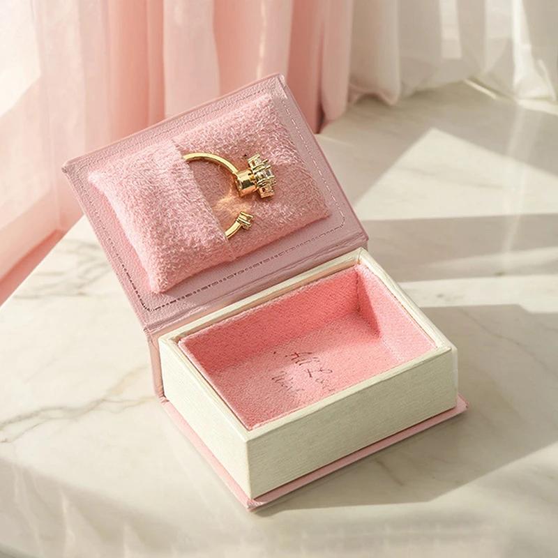 1PC Book-shaped Ring Box with Suede Fabric Lining Creative European Flip Lid INS Ring Box Jewelry Gift Box