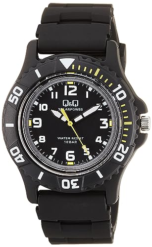 

Citizen Q&Q Men s Analog Solar Watch, Water Resistant to 10 ATM, Urethane Strap, Black, Model E02A-001VK