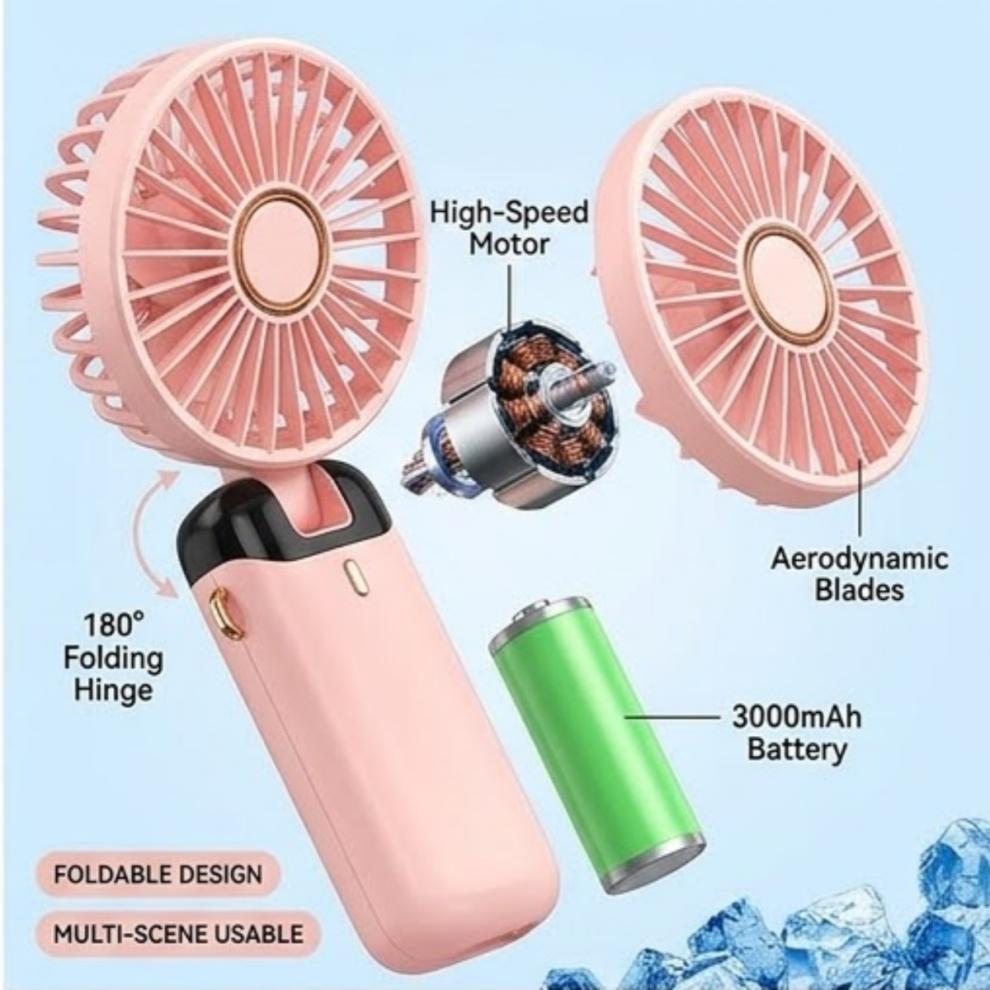 1PSC Handheld Fan, 5-Speed Portable USB Rechargeable Mini Fan with LED Display, Foldable Desk Fan for Travel, Office & Outdoor, Pink XIA