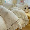 Korean Princess Style Floral Ruffles Bedding Set Washed Cotton Skin-friendly Soft Duvet Covers Set Bed Sheet Pillowcases 3/4Pcs