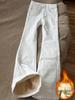 Women's White Velvet High-Waist Flare Jeans - Slimming Bell Bottoms for Autumn/Winter