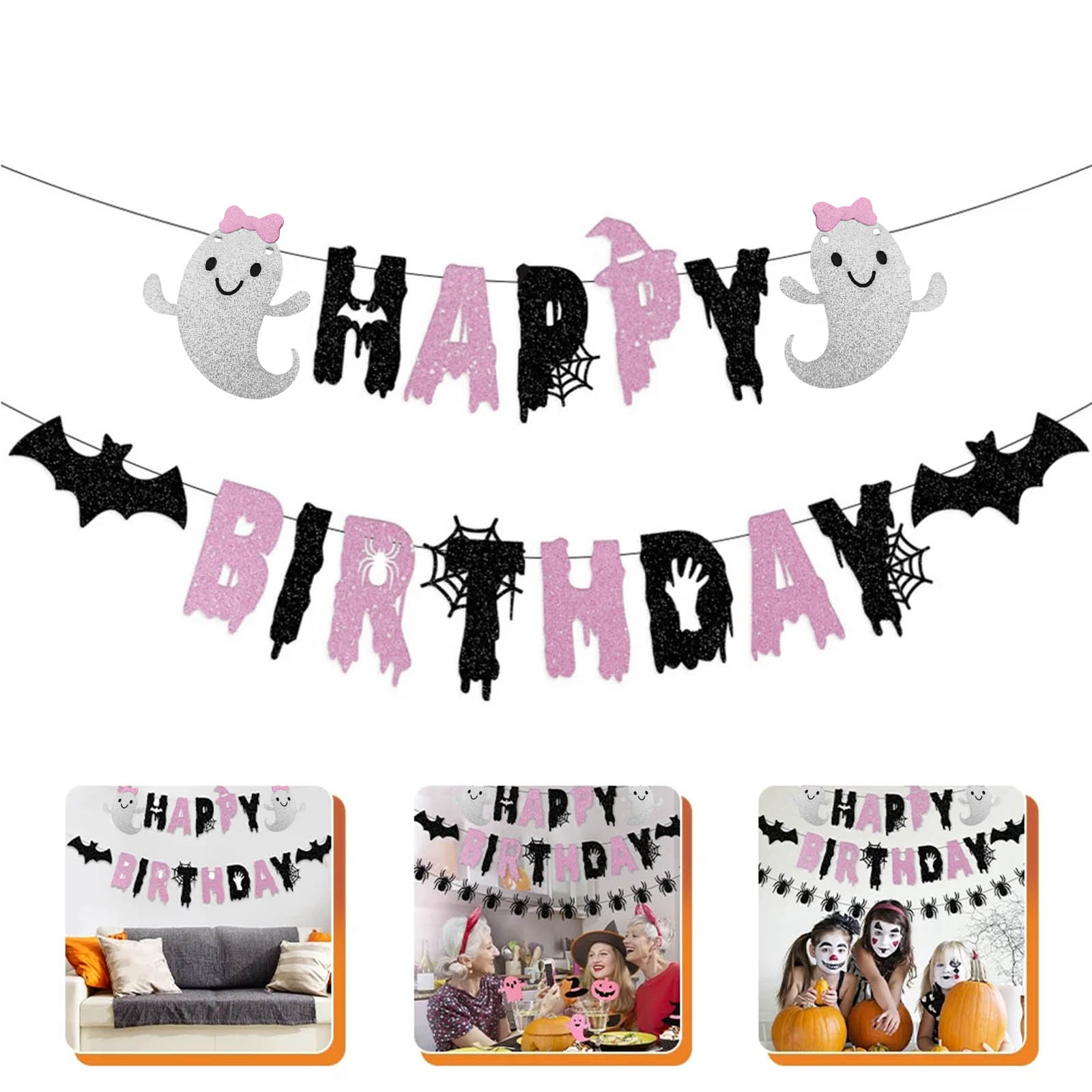 

Украшения Баннер С Днем Рождения на Хэллоуин Многоцветная Бумага Праздничные Принадлежности Для Декора 1 Набор One Size белый