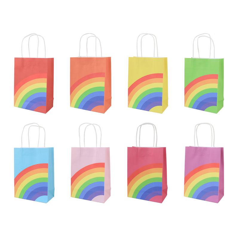Colorful Kraft Paper Gift Tote Bags - Handheld Rainbow Design In Stock