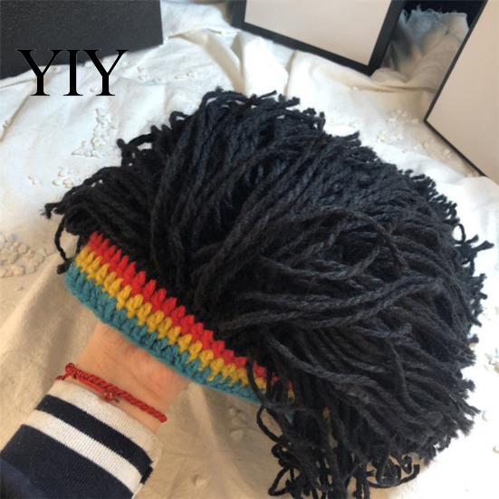 Jungen und Mädchen Hip Hop Kappe Stil Hut, Einteilige Rastazopf Perücke Gestrickte Musikfestival Hut Kappe, für Partys Festivals Halloween Tägliche Kleidung Party Kostüm