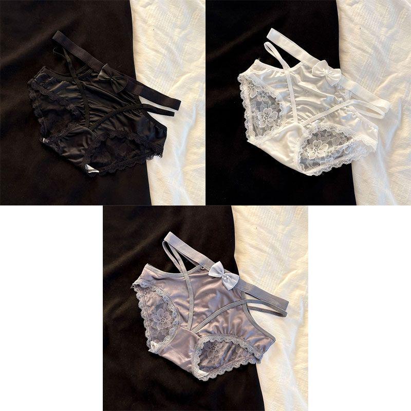 Lace Satin Low Waist Women's Briefs - Sexy French Style with Thin Straps