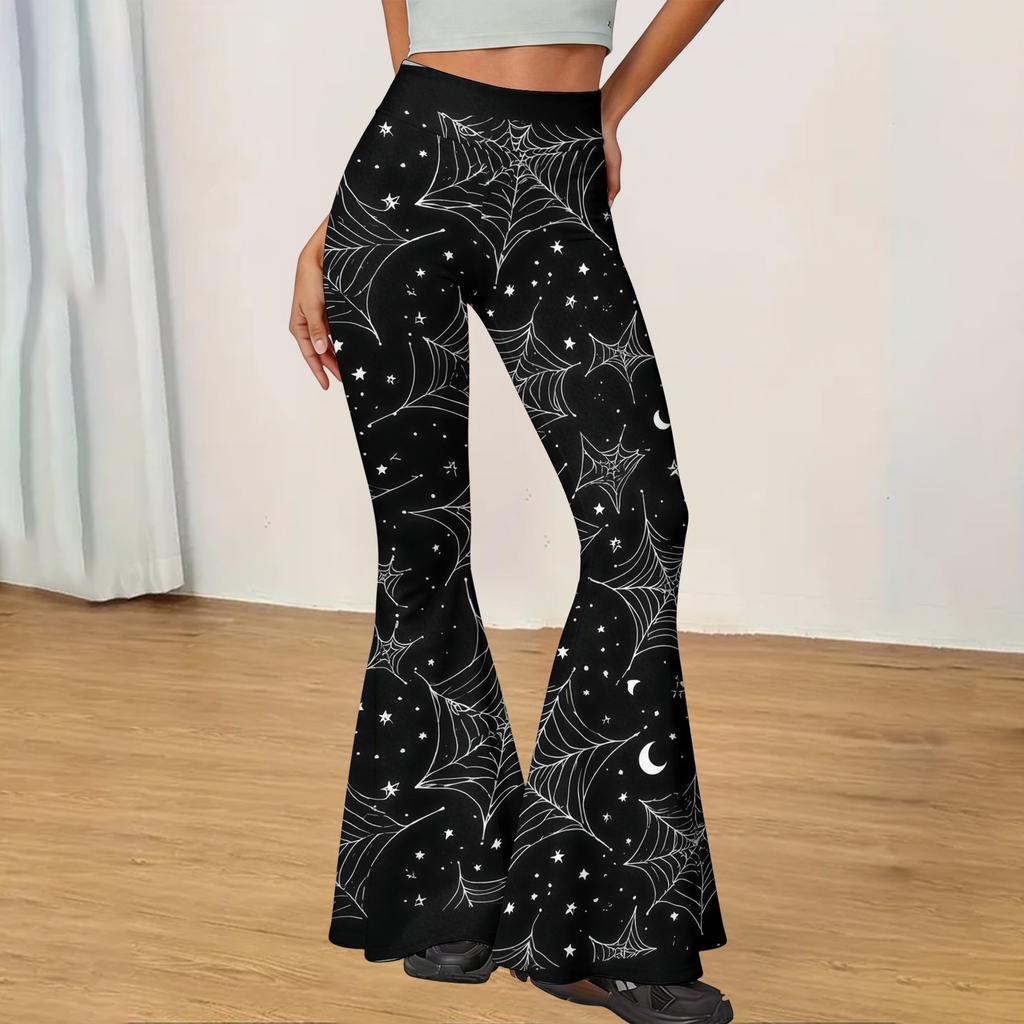 Women's Halloween Print Yoga Pants - Flared Leggings, Casual Stretchy Bell Bottom Pants for Women, for Yoga, Daily Wear and Party