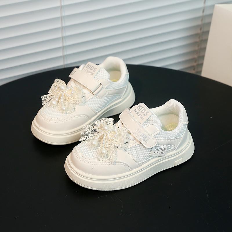 Girls Sports Shoes Princess Style Mesh Lace Bows Kids Casual Shoes Breathable 2025 New Children Running Shoes Non-slip Soft
