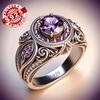 S Sterling Silver Vintage Court-style Ring with a Purple Natural Stone As the Main Stone, Hand-carved and Finely Crafted, Suitable for Everyday Wear.
