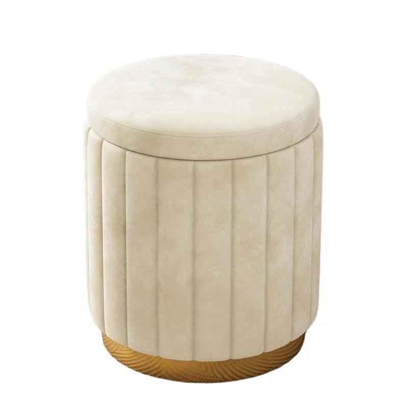 Luxury Vanity Makeup Stool Round Dressing Chair with Storage Upholstered Bench for Bedroom Modern Side Stool Furniture