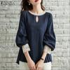 ZANZEA Women Casual Round Neck Lace Splice 3/4 Sleeve Blouse