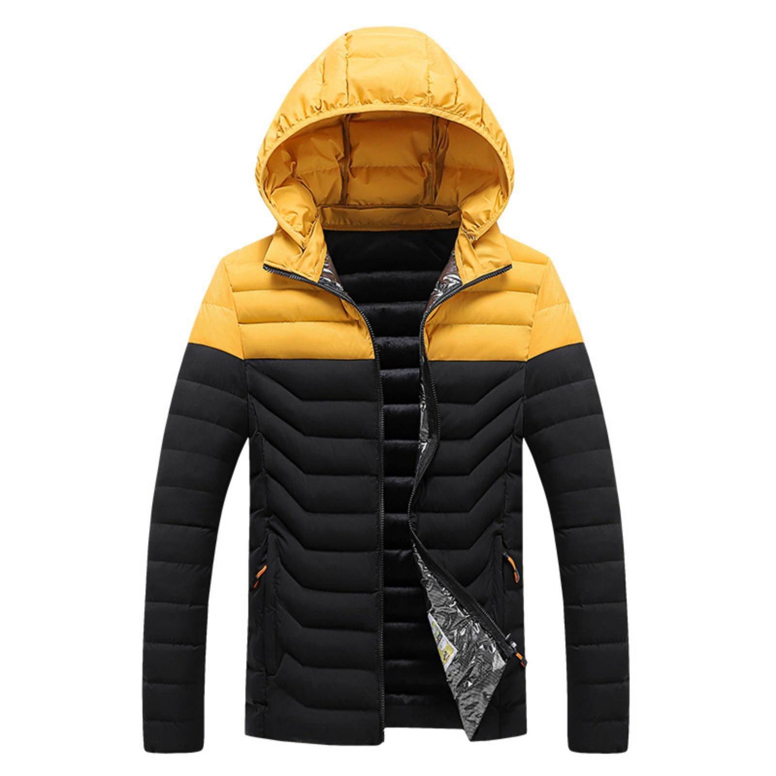 

Men s Casual Color-blocked Hooded, Form-fitting Zipper Cotton Jacket, Men s Rib Pattern With Cotton Warmth Cotton Jacket XL жёлтый